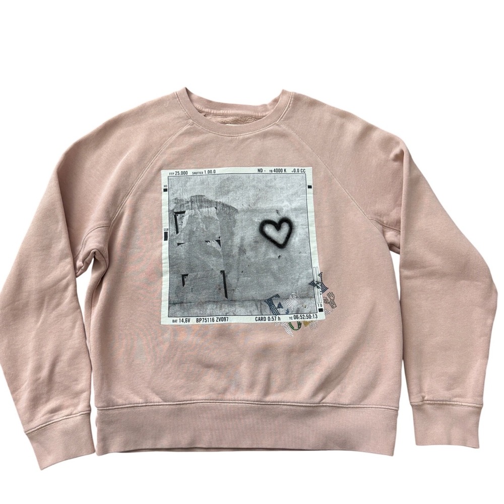 Zadig & Voltaire Pink Upper Photo Heart Rhinestone Sweatshirt Organic Cotton L
